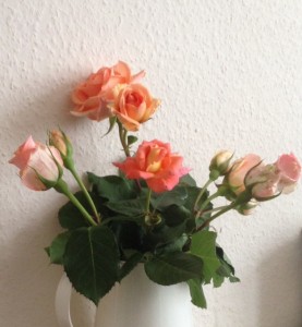 Jug filled with rose flowers