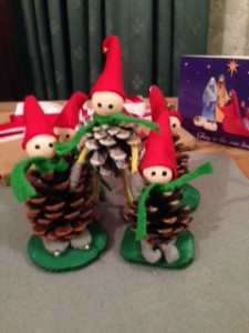 Group of elves made from fir cones