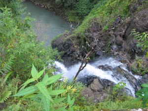 Waterfall dropping into pool