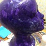 Purple polystyrene head ready to be attached to stand