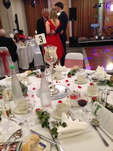 Decorated dining tables ready for fund-raising dinner