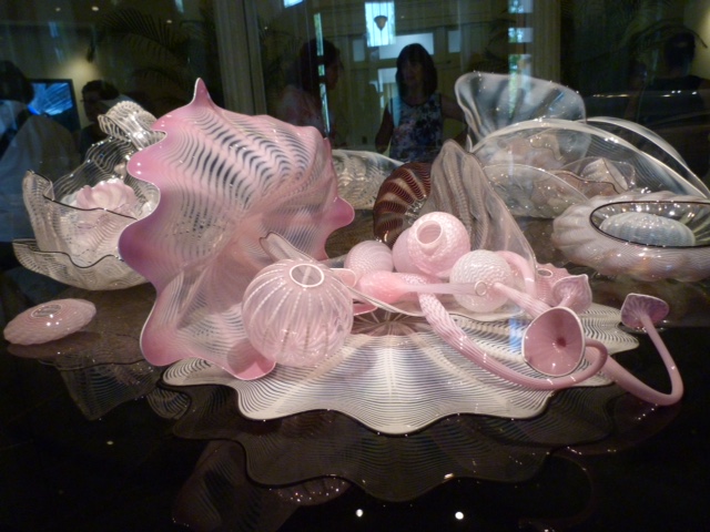 Delicate pink Chihuly Glass shapes 