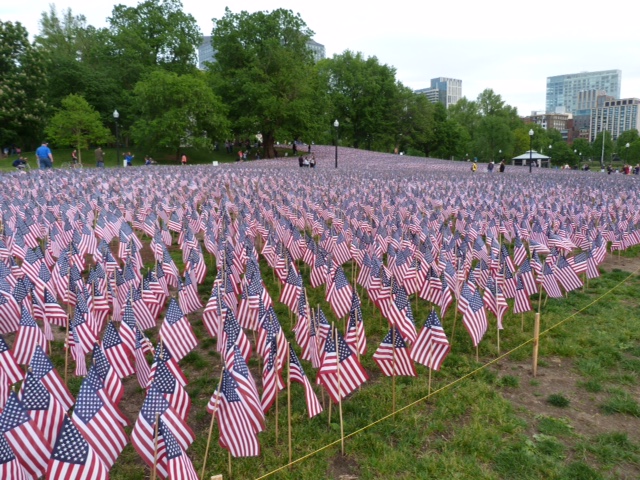 Memorial Day flags Boston park