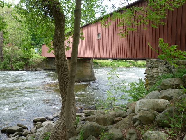 Covered Bridge over Housatonic River seen on road trip