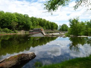 River scen with reflected sky seen on road trip