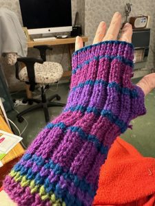 Marion and teal knitted fingerless gloves